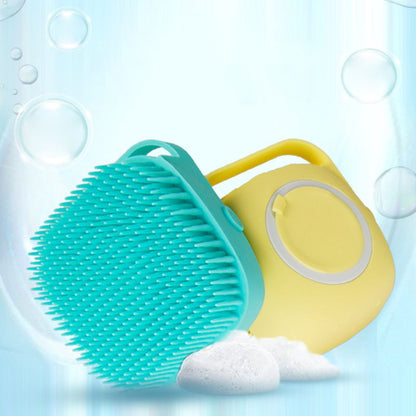 Silicone Pet Bath Brush with Shampoo Dispenser – Soft Bristle Grooming Scrubber