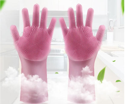 Silicone Heat-Resistant Scrubbing Gloves – Reusable Cleaning Brush Gloves for Kitchen & Home