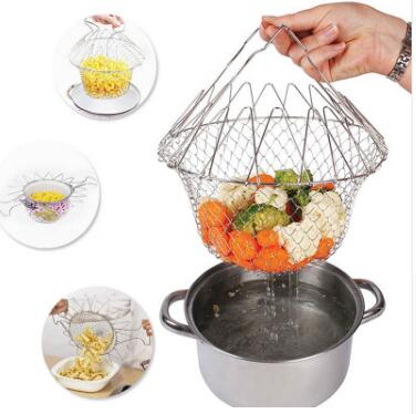 Stainless Steel Foldable Deep Fry Basket – Multi-Function Cooking & Washing Basket for Fried Foods, Fruits & Vegetables
