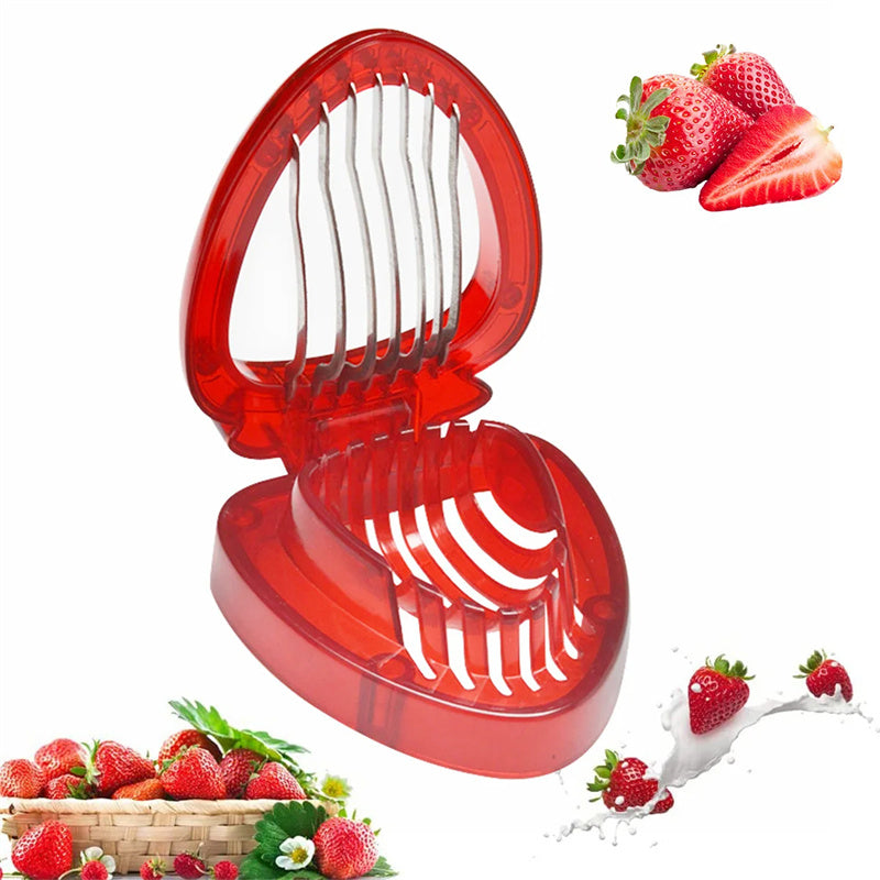 Red Strawberry Slicer – Plastic Fruit Cutter & Berry Carving Tool for Salads, Cakes & Desserts