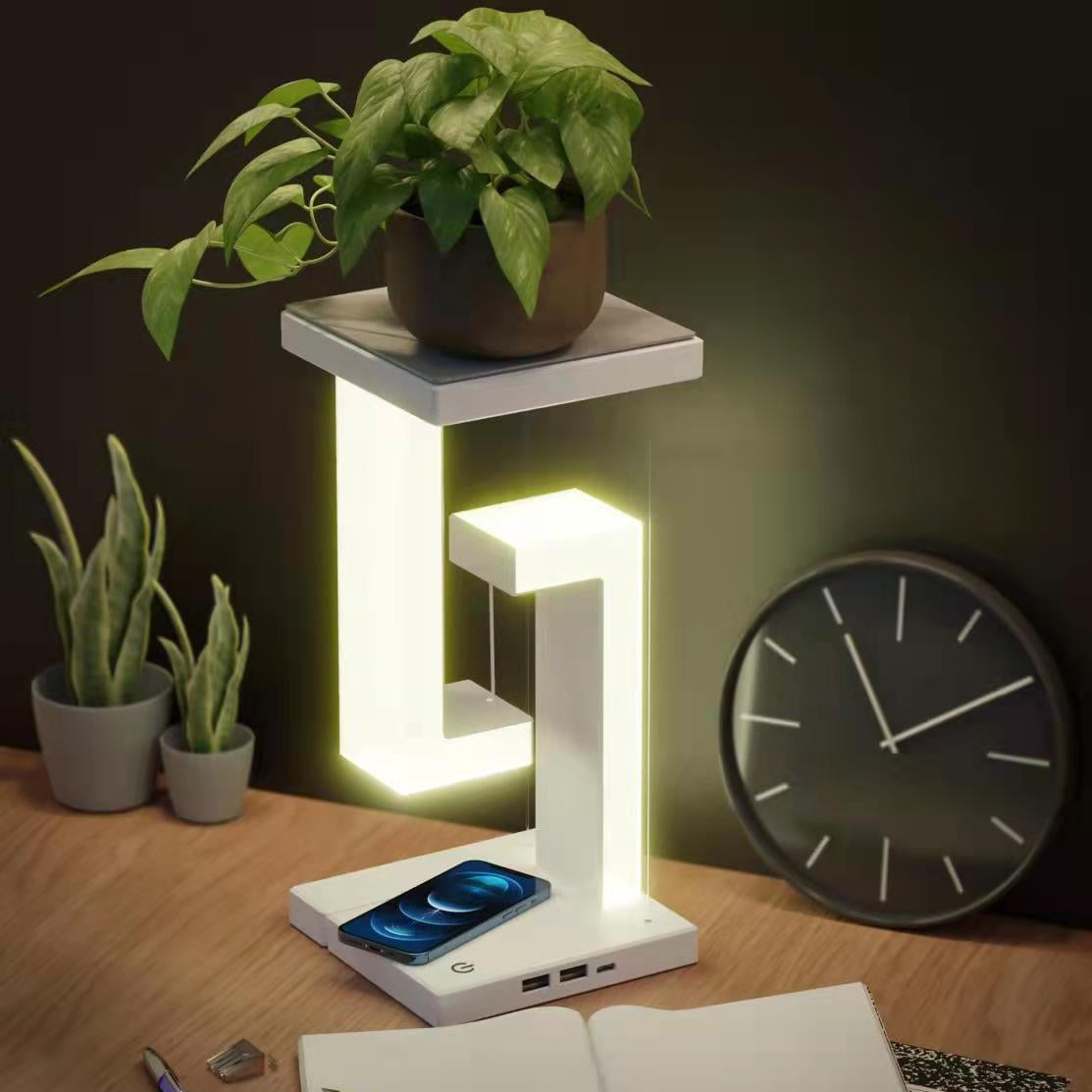 Floating Balance Table Lamp with Wireless Phone Charging – Modern LED Bedroom Light