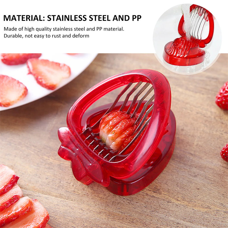 Red Strawberry Slicer – Plastic Fruit Cutter & Berry Carving Tool for Salads, Cakes & Desserts