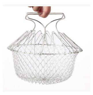 Stainless Steel Foldable Deep Fry Basket – Multi-Function Cooking & Washing Basket for Fried Foods, Fruits & Vegetables