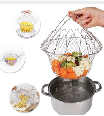 Stainless Steel Foldable Deep Fry Basket – Multi-Function Cooking & Washing Basket for Fried Foods, Fruits & Vegetables