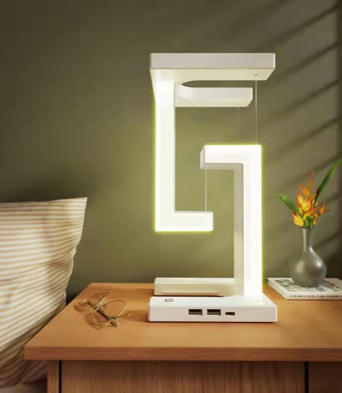 Floating Balance Table Lamp with Wireless Phone Charging – Modern LED Bedroom Light