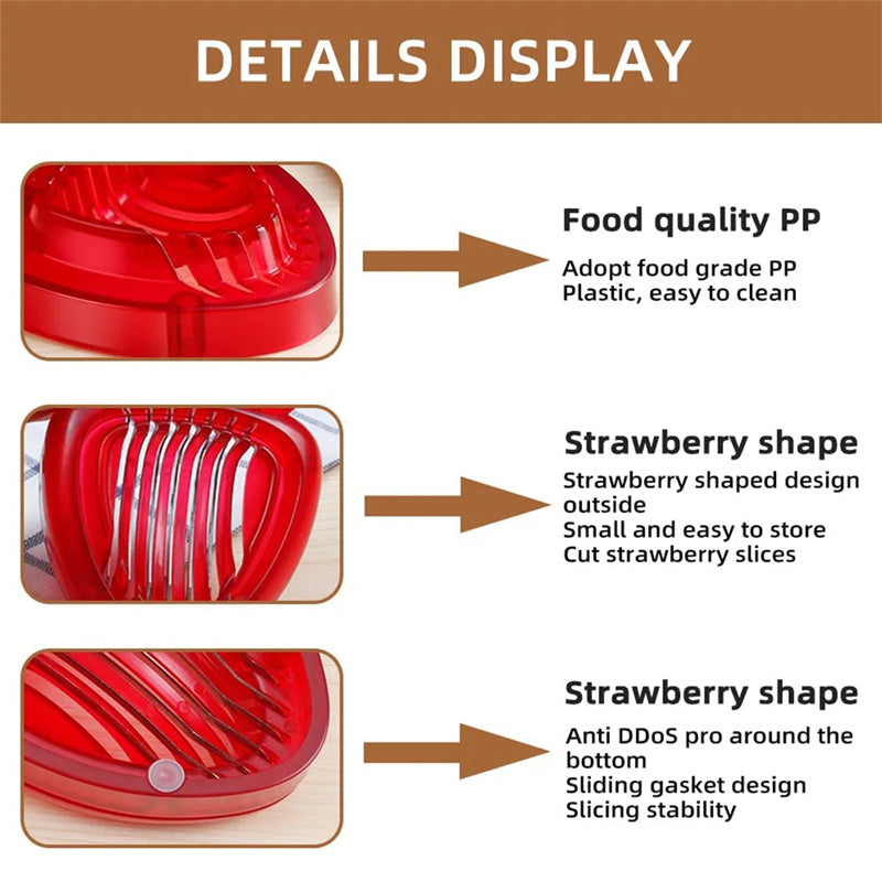 Red Strawberry Slicer – Plastic Fruit Cutter & Berry Carving Tool for Salads, Cakes & Desserts