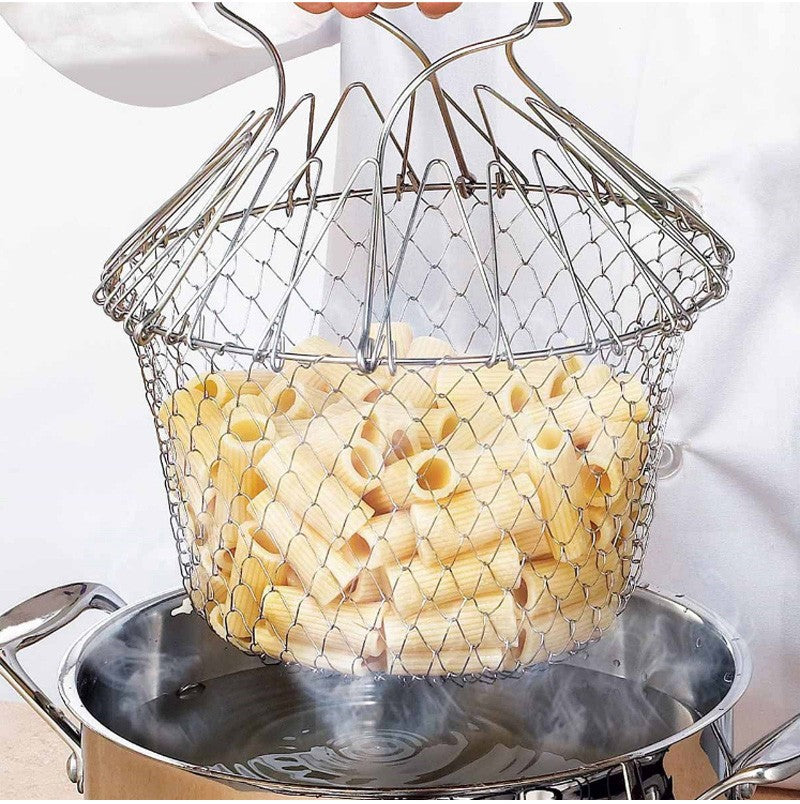 Stainless Steel Foldable Deep Fry Basket – Multi-Function Cooking & Washing Basket for Fried Foods, Fruits & Vegetables
