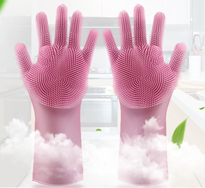 Silicone Heat-Resistant Scrubbing Gloves – Reusable Cleaning Brush Gloves for Kitchen & Home