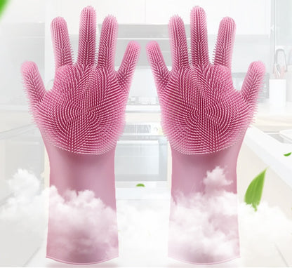 Silicone Heat-Resistant Scrubbing Gloves – Reusable Cleaning Brush Gloves for Kitchen & Home