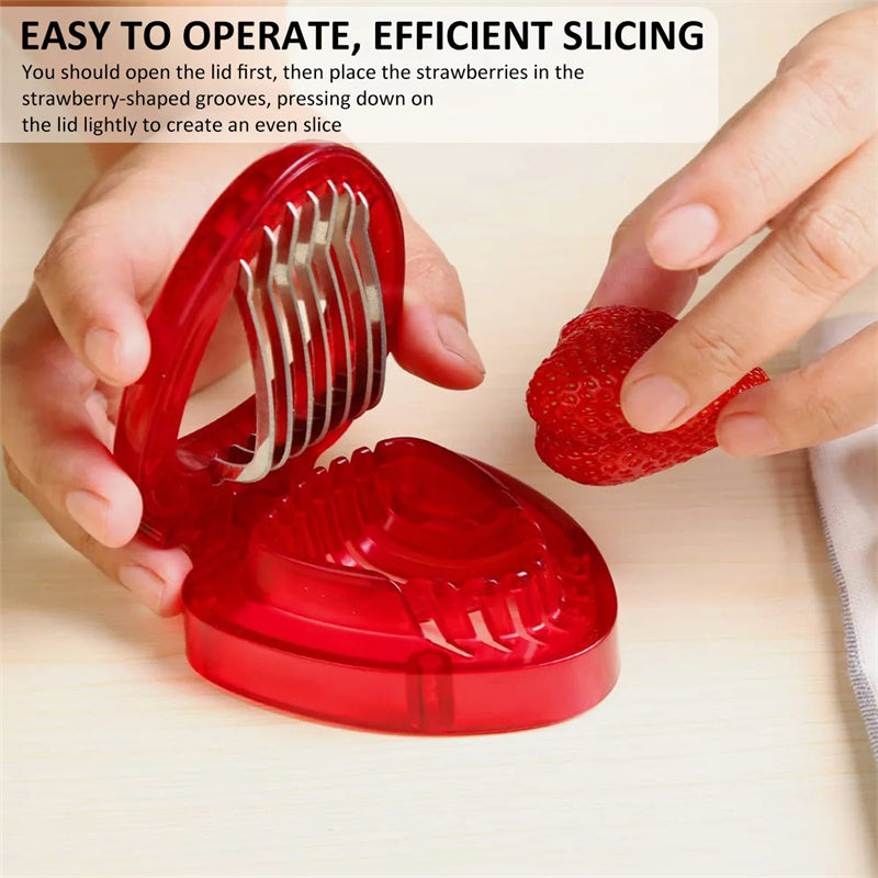 Red Strawberry Slicer – Plastic Fruit Cutter & Berry Carving Tool for Salads, Cakes & Desserts