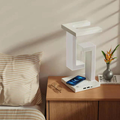 Floating Balance Table Lamp with Wireless Phone Charging – Modern LED Bedroom Light