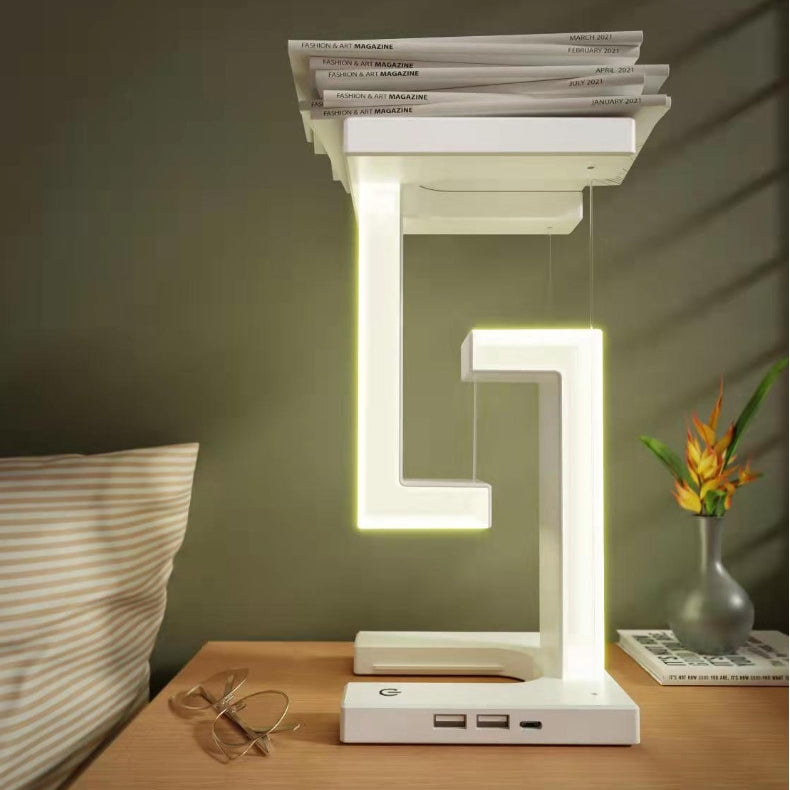 Floating Balance Table Lamp with Wireless Phone Charging – Modern LED Bedroom Light
