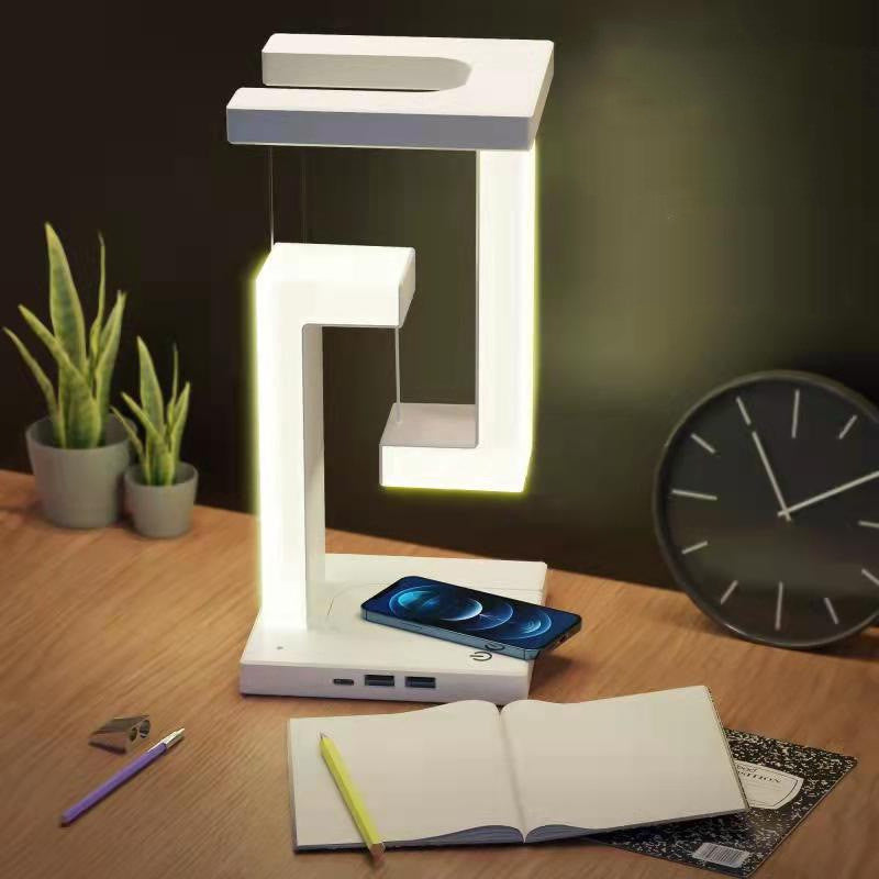 Floating Balance Table Lamp with Wireless Phone Charging – Modern LED Bedroom Light