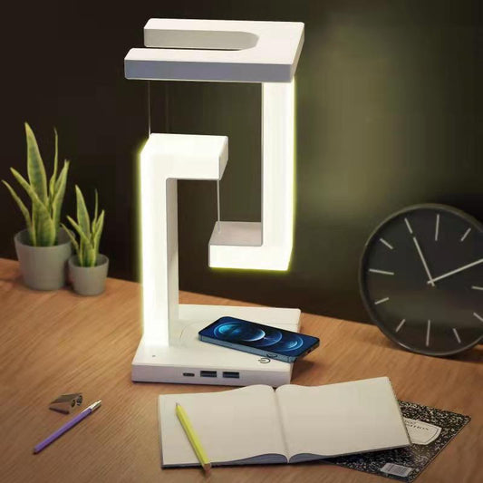 Floating Balance Table Lamp with Wireless Phone Charging – Modern LED Bedroom Light